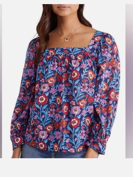 Vineyard Vines Tisbury Floral Square Neck Woven Modal Blend Peasant Shirt 2x